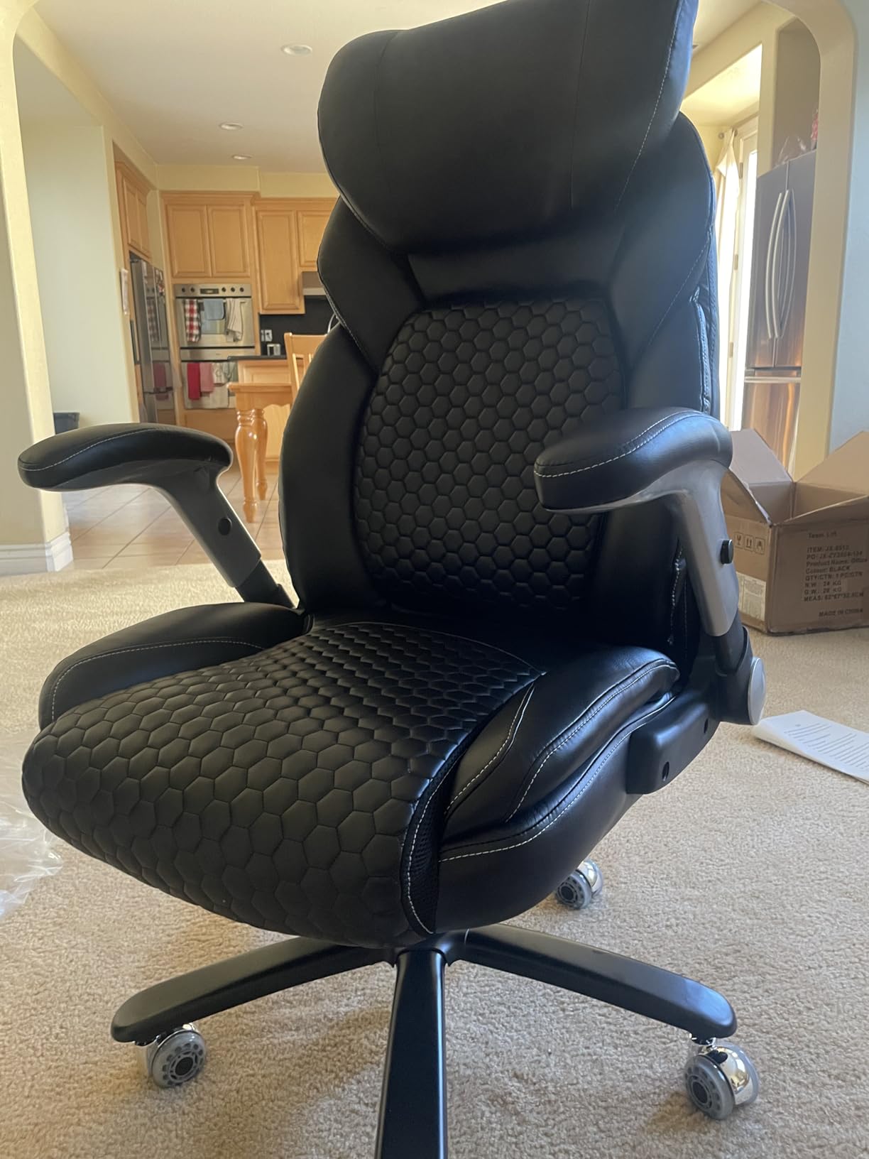 Executive Office Chair, Heavy Duty 500 lbs, Ergonomic Leather Desk Chair with Adjustable Headrest and Lumbar Support, Big and Tall High Back Swivel Chair with Flip-up Armrests, Black Customer Review Executive Office Chair, Heavy Duty 500 lbs, Ergonomic Leather Desk Chair with Adjustable Headrest and Lumbar Support, Big and Tall High Back Swivel Chair with Flip-up Armrests, Black - Customer Photo 1