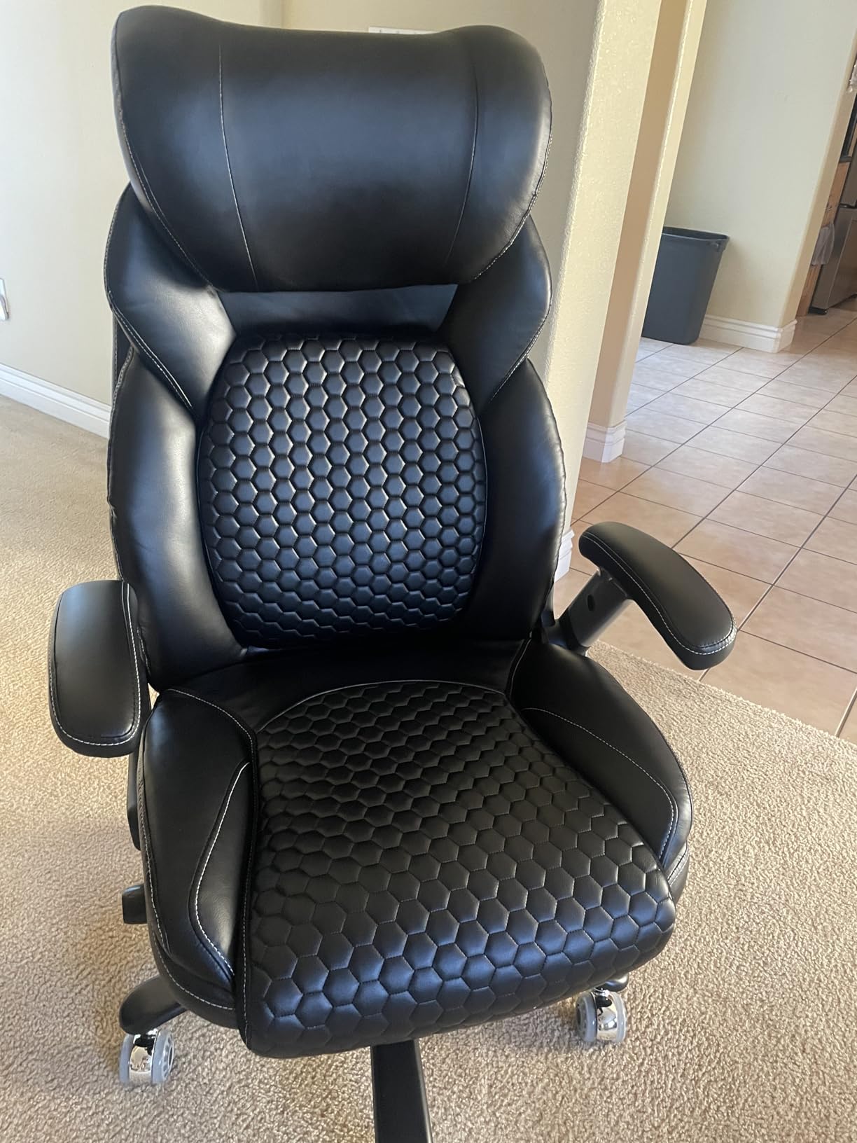 Executive Office Chair, Heavy Duty 500 lbs, Ergonomic Leather Desk Chair with Adjustable Headrest and Lumbar Support, Big and Tall High Back Swivel Chair with Flip-up Armrests, Black Customer Review Executive Office Chair, Heavy Duty 500 lbs, Ergonomic Leather Desk Chair with Adjustable Headrest and Lumbar Support, Big and Tall High Back Swivel Chair with Flip-up Armrests, Black - Customer Photo 2