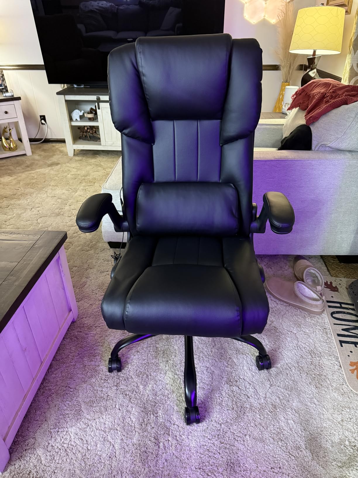 HOFFREE Executive Office Chair with Massage and Heat Big and Tall Computer Chairs with Flip-up Armrests High Back PU Leather Chair with Lumbar Support Swivel PC Chair with Rocking Function Black Customer Review HOFFREE Executive Office Chair with Massage and Heat Big and Tall Computer Chairs with Flip-up Armrests High Back PU Leather Chair with Lumbar Support Swivel PC Chair with Rocking Function Black - Customer Photo 2