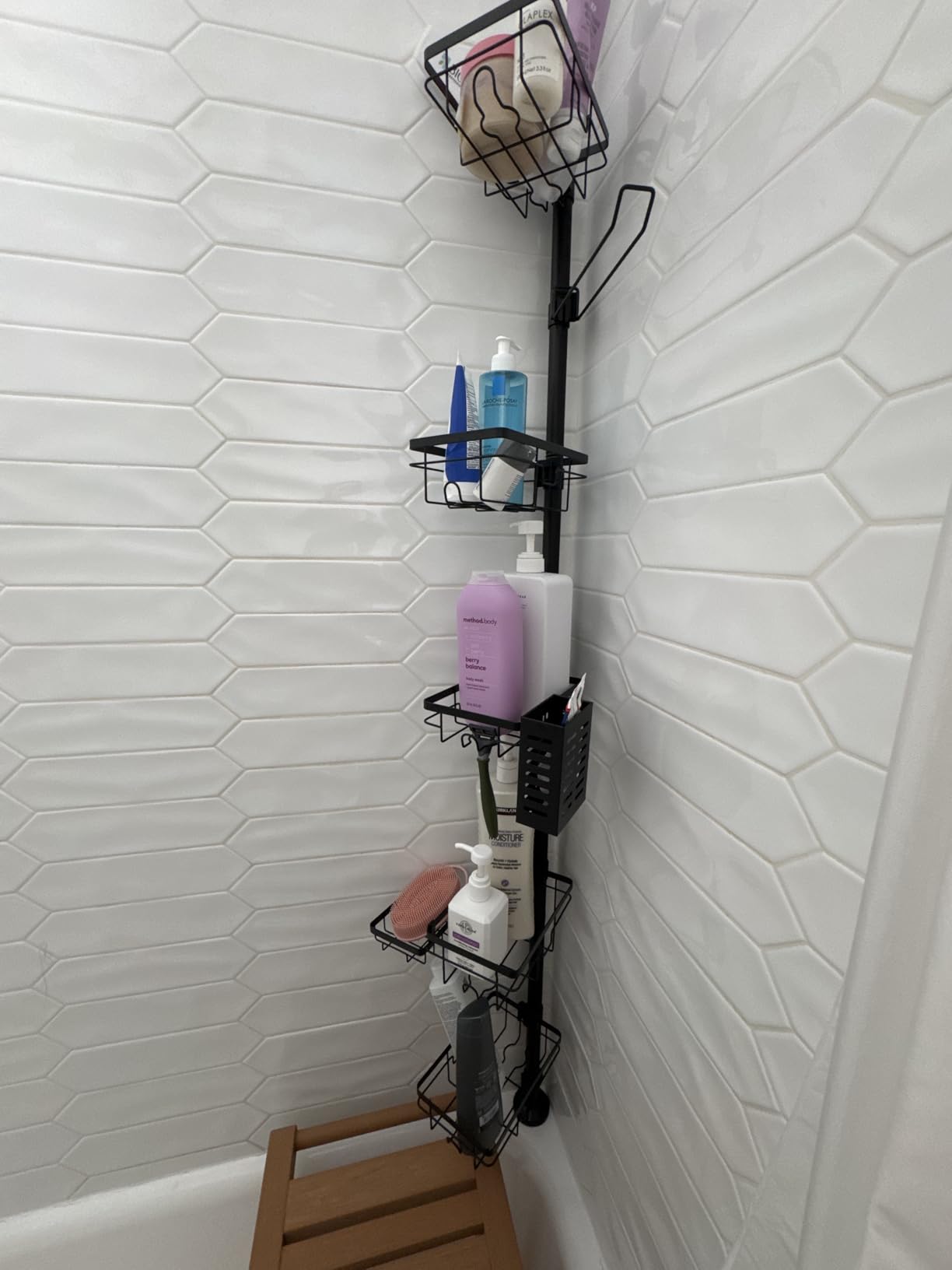 Shower Caddy Organizer Tension Pole, Rustproof 6-Pack Corner Shelf with 30-120 Inch Adjustable Shower Rack for Inside Shower, Extra Towel Bar & Soap Dish for Bathroom Organizers and Storage, Black Customer Review Shower Caddy Organizer Tension Pole, Rustproof 6-Pack Corner Shelf with 30-120 Inch Adjustable Shower Rack for Inside Shower, Extra Towel Bar & Soap Dish for Bathroom Organizers and Storage, Black - Customer Photo 1