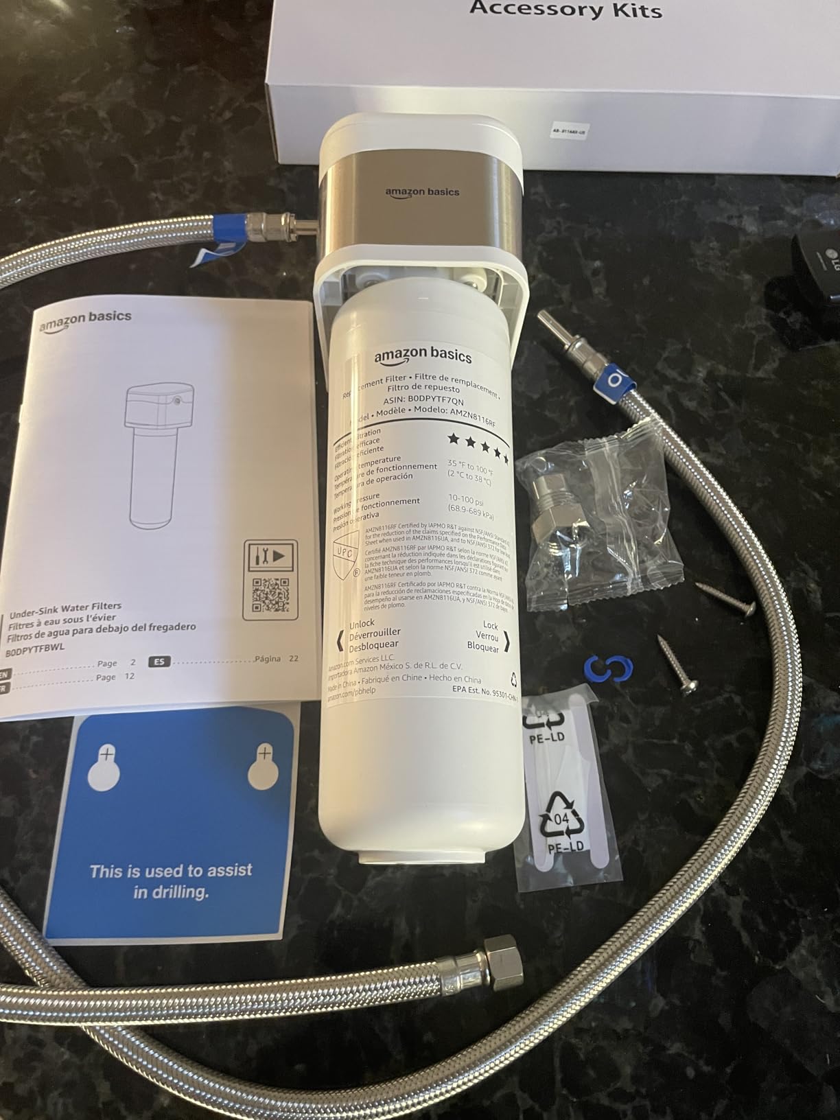Amazon Basics Under Sink Water Filter System, NSF/ANSI 42 & 372 Certified, Service Life 1 Year, 11,000 Gallons, White Customer Review Amazon Basics Under Sink Water Filter System, NSF/ANSI 42 & 372 Certified, Service Life 1 Year, 11,000 Gallons, White - Customer Photo 1