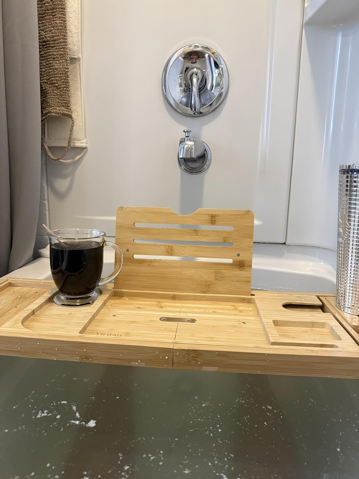 Yirilan Teak Bathtub Tray for Tub, Bath Table Tray for Tub Wood, Bathtub Caddy, Luxury Gift for House Warming, Wedding, Bridal Shower, Anniversary Customer Review Yirilan Teak Bathtub Tray for Tub, Bath Table Tray for Tub Wood, Bathtub Caddy, Luxury Gift for House Warming, Wedding, Bridal Shower, Anniversary - Customer Photo 2