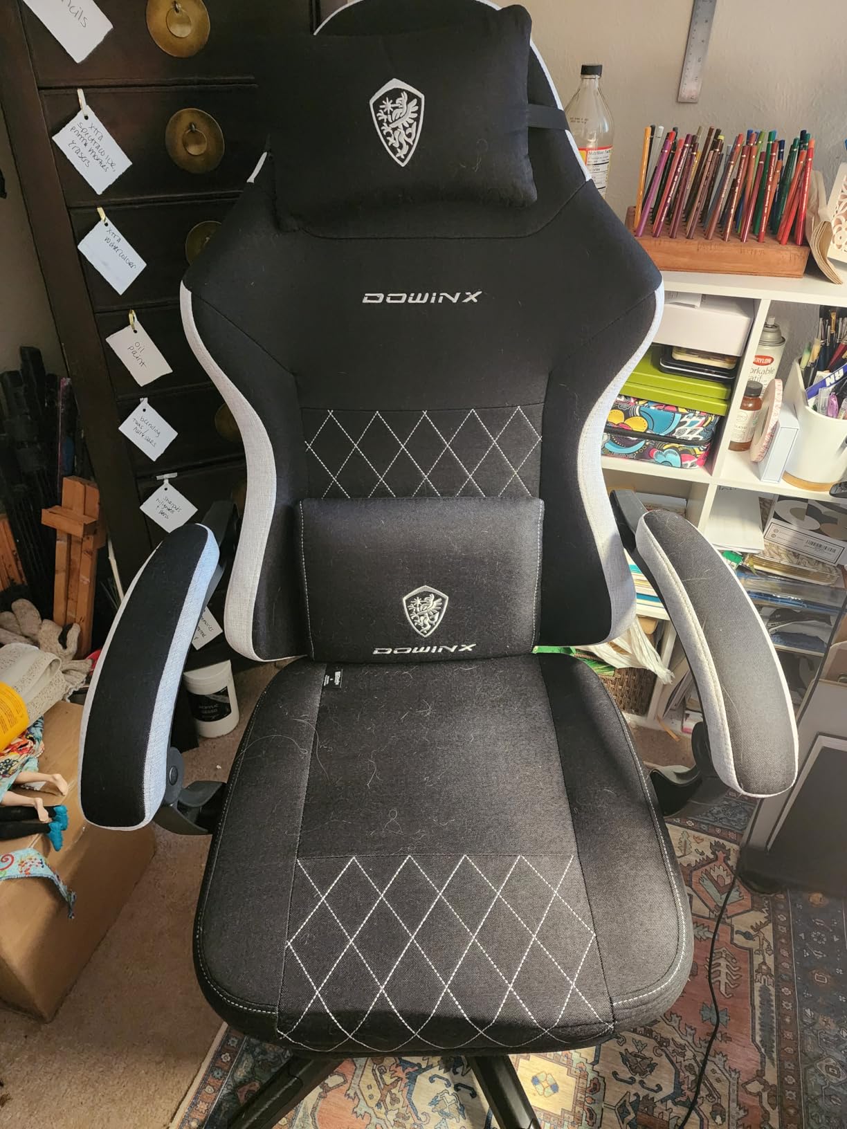 Dowinx Gaming Chair Fabric with Pocket Spring Cushion, High Back Ergonomic Computer Chair with Footrest for Adults, Massage Lumbar Support Swivel Game Chair for Office Gaming 300LBS, Black and Gray Customer Review Dowinx Gaming Chair Fabric with Pocket Spring Cushion, High Back Ergonomic Computer Chair with Footrest for Adults, Massage Lumbar Support Swivel Game Chair for Office Gaming 300LBS, Black and Gray - Customer Photo 1