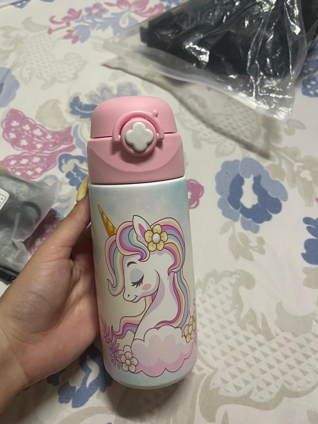 Girls Insulated Water Bottle with Covered Pop-Up Straw,16 oz Kids Cups with Stainless Steel Leak Proof for School Pink(Unicorn) Customer Review Girls Insulated Water Bottle with Covered Pop-Up Straw,16 oz Kids Cups with Stainless Steel Leak Proof for School Pink(Unicorn) - Customer Photo 1