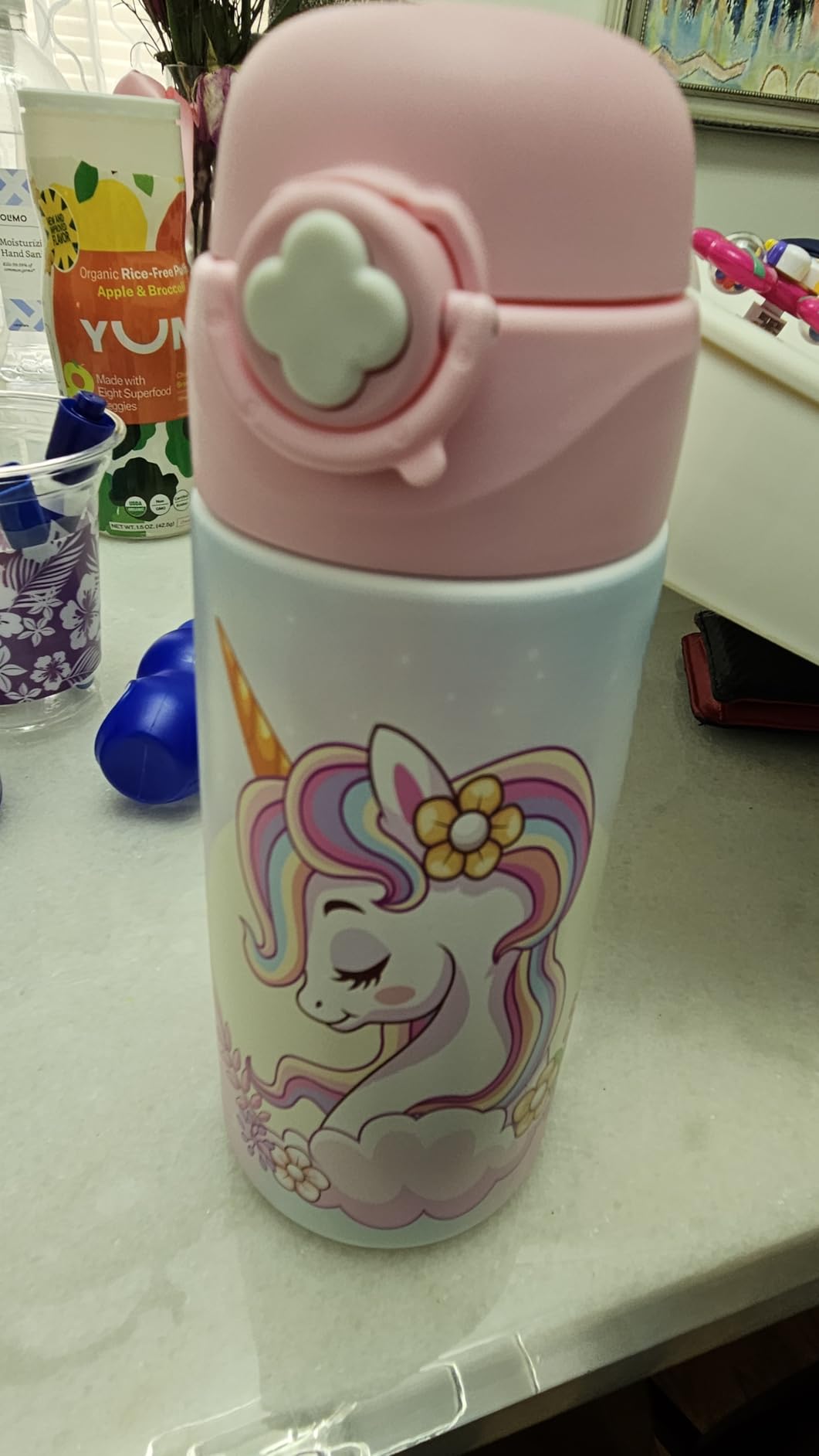 Girls Insulated Water Bottle with Covered Pop-Up Straw,16 oz Kids Cups with Stainless Steel Leak Proof for School Pink(Unicorn) Customer Review Girls Insulated Water Bottle with Covered Pop-Up Straw,16 oz Kids Cups with Stainless Steel Leak Proof for School Pink(Unicorn) - Customer Photo 2