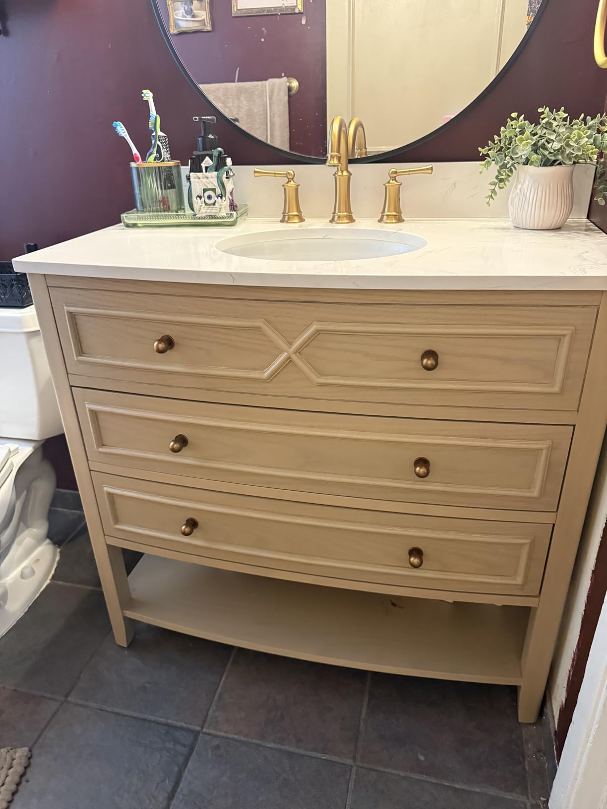 36 Inch Bathroom Vanity with Ceramic Sink,Fully Assembled Sink Cabinet with Countertop, Wood Frame Vanity with Soft-Closing Drawers & Adjustable Feet, Oak Wood Customer Review 36 Inch Bathroom Vanity with Ceramic Sink,Fully Assembled Sink Cabinet with Countertop, Wood Frame Vanity with Soft-Closing Drawers & Adjustable Feet, Oak Wood - Customer Photo 1