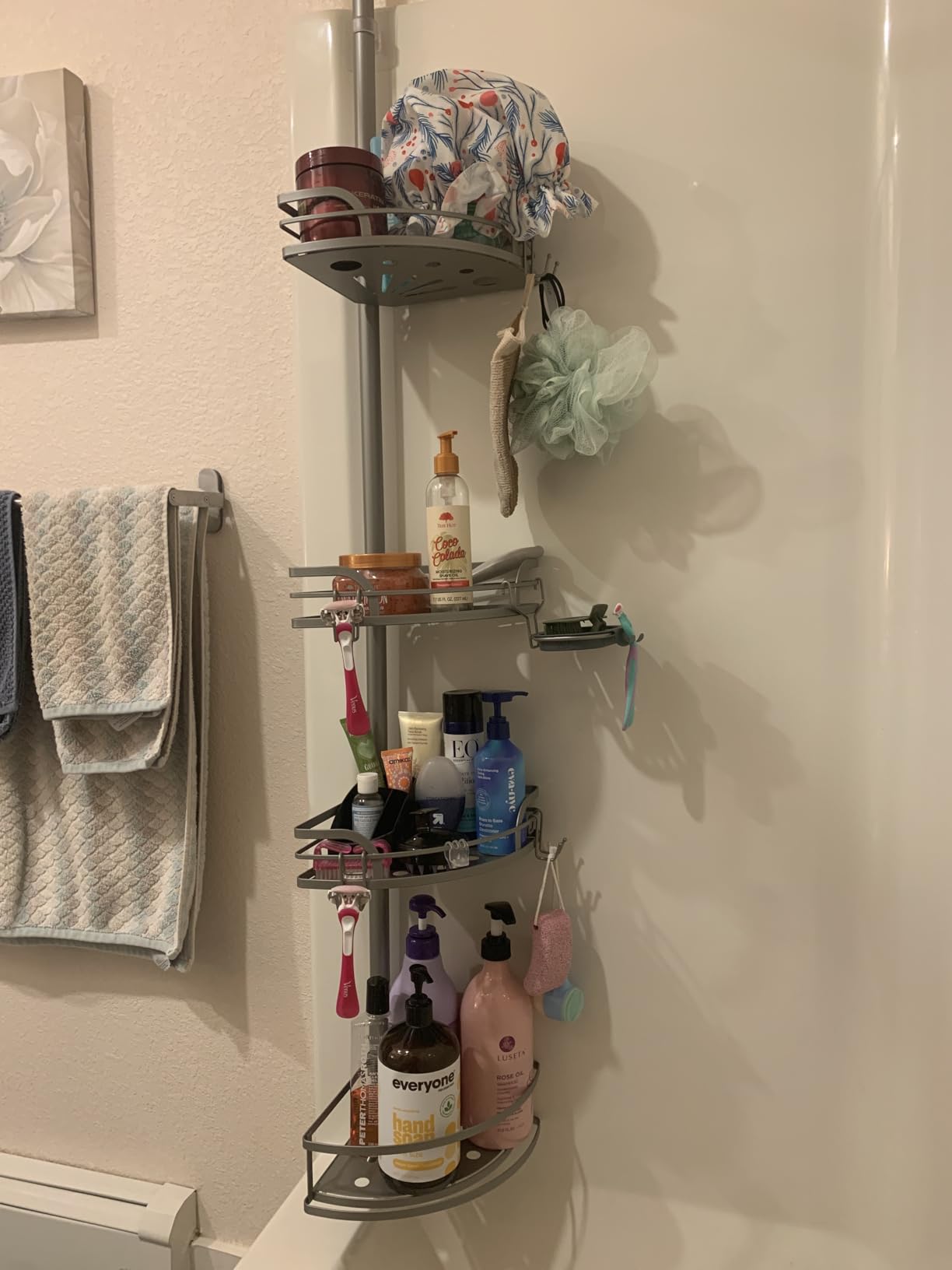 HAMITOR Shower Caddy Tension Pole:4-Tier Rustproof Bathroom Corner Shelf for Renters - 47-121inches Adjustable Bathtub Organizer with Soap Holder-large capacity rack for Shampoo Storage Home Accessory Customer Review HAMITOR Shower Caddy Tension Pole:4-Tier Rustproof Bathroom Corner Shelf for Renters - 47-121inches Adjustable Bathtub Organizer with Soap Holder-large capacity rack for Shampoo Storage Home Accessory - Customer Photo 1