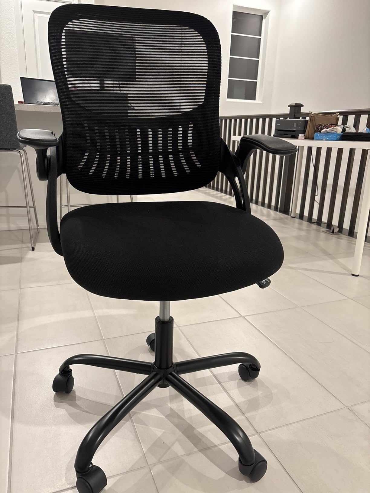 Sweetcrispy Office Computer Desk Chair, Ergonomic Mid-Back Mesh Rolling Work Swivel Task Chairs with Wheels, Comfortable Lumbar Support, Comfy Flip-up Arms for Home, Bedroom, Study, Student, Black Customer Review Sweetcrispy Office Computer Desk Chair, Ergonomic Mid-Back Mesh Rolling Work Swivel Task Chairs with Wheels, Comfortable Lumbar Support, Comfy Flip-up Arms for Home, Bedroom, Study, Student, Black - Customer Photo 2