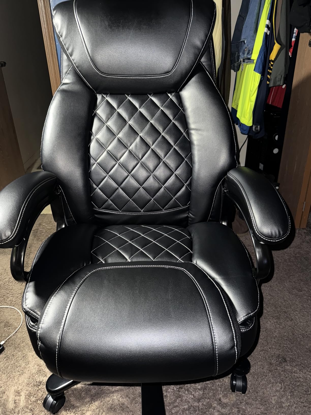 Big and Tall Office Chair for Heavy People 500lbs, Leather Executive Office Chair with Adjustable Ergonomic Lumbar Support & Thick Padded Wide Cushion Seat, Heavy Duty High Back Computer Chair, Black Customer Review Big and Tall Office Chair for Heavy People 500lbs, Leather Executive Office Chair with Adjustable Ergonomic Lumbar Support & Thick Padded Wide Cushion Seat, Heavy Duty High Back Computer Chair, Black - Customer Photo 1