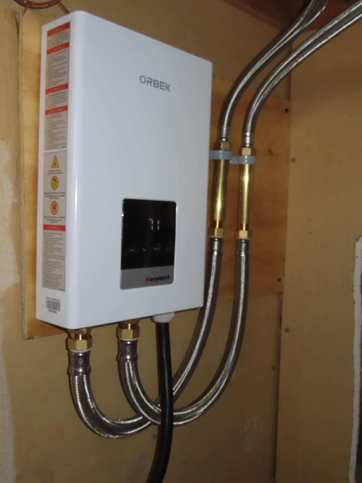 18kW Tankless Water Heater Electric, ORBEK Instant On Demand Hot Water Heater 240V, Up to 4.17 GPM, Supply for 2-3 Fixtures Simultaneously, within 1℉ Stable Temp, ETL Certified, Indoor Installation Customer Review 18kW Tankless Water Heater Electric, ORBEK Instant On Demand Hot Water Heater 240V, Up to 4.17 GPM, Supply for 2-3 Fixtures Simultaneously, within 1℉ Stable Temp, ETL Certified, Indoor Installation - Customer Photo 2