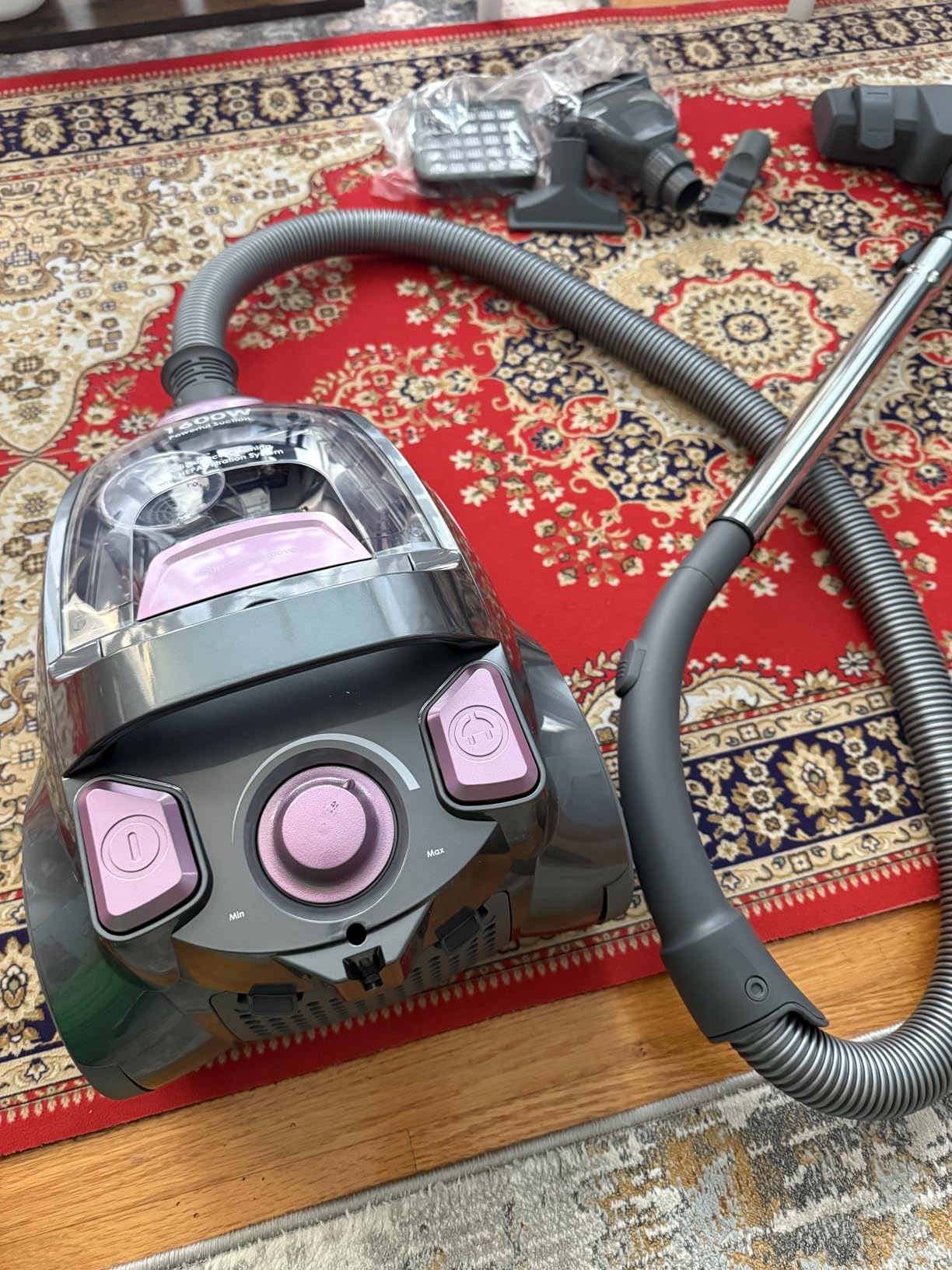 Canister Vacuum Cleaner, 32Kpa 1600W Cyclon Power, Dust Full Indicator, Double HEPA Filters, 3.7Qt Large Capacity, Lightweight Vac for Hard Floors, Carpets, Pet Hair, Blue Customer Review Canister Vacuum Cleaner, 32Kpa 1600W Cyclon Power, Dust Full Indicator, Double HEPA Filters, 3.7Qt Large Capacity, Lightweight Vac for Hard Floors, Carpets, Pet Hair, Blue - Customer Photo 2