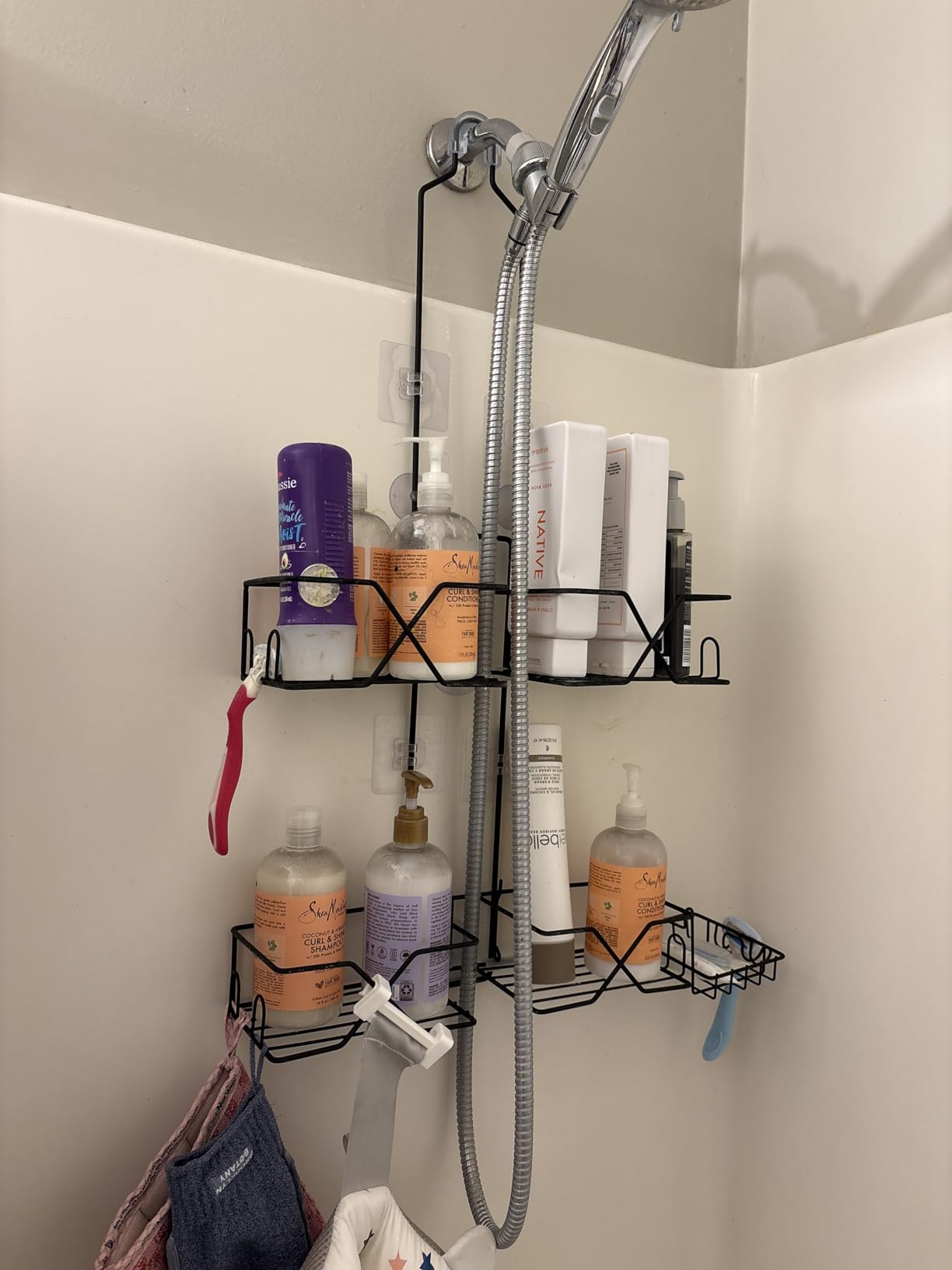 Stainless Steel Shower Caddy for Handheld Shower Heads,Rustproof Hose Shower Organizer Adjustable Length Shower Rack with 24 Hooks,Razor Holder,Soap Holder Customer Review Stainless Steel Shower Caddy for Handheld Shower Heads,Rustproof Hose Shower Organizer Adjustable Length Shower Rack with 24 Hooks,Razor Holder,Soap Holder - Customer Photo 1