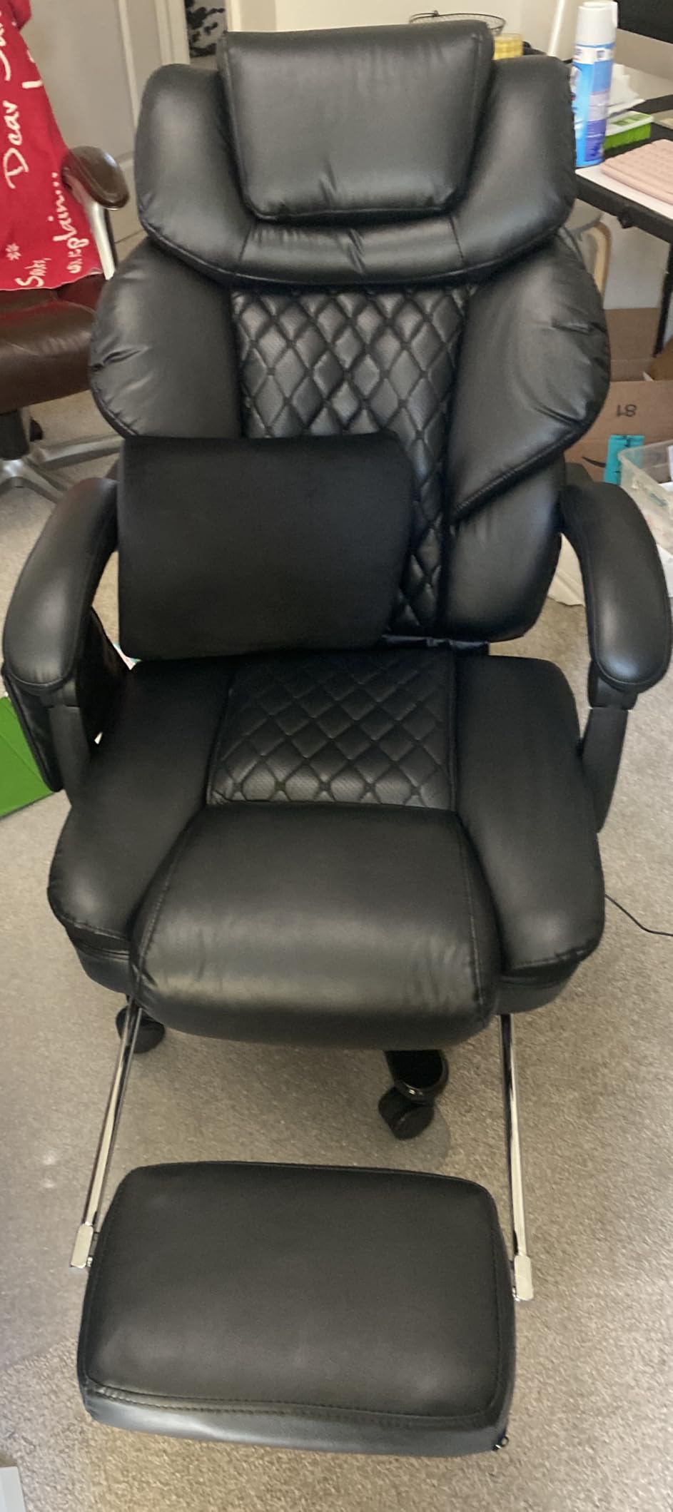 650LBS Massage Office Chair, PU Big and Tall Office Chairs with Vibration Kneading 4-Points, Oversized Ergonomic Reclining Executive Chair with Footrest, High Back Thick Cushion Gaming Chair,Black Customer Review 650LBS Massage Office Chair, PU Big and Tall Office Chairs with Vibration Kneading 4-Points, Oversized Ergonomic Reclining Executive Chair with Footrest, High Back Thick Cushion Gaming Chair,Black - Customer Photo 1