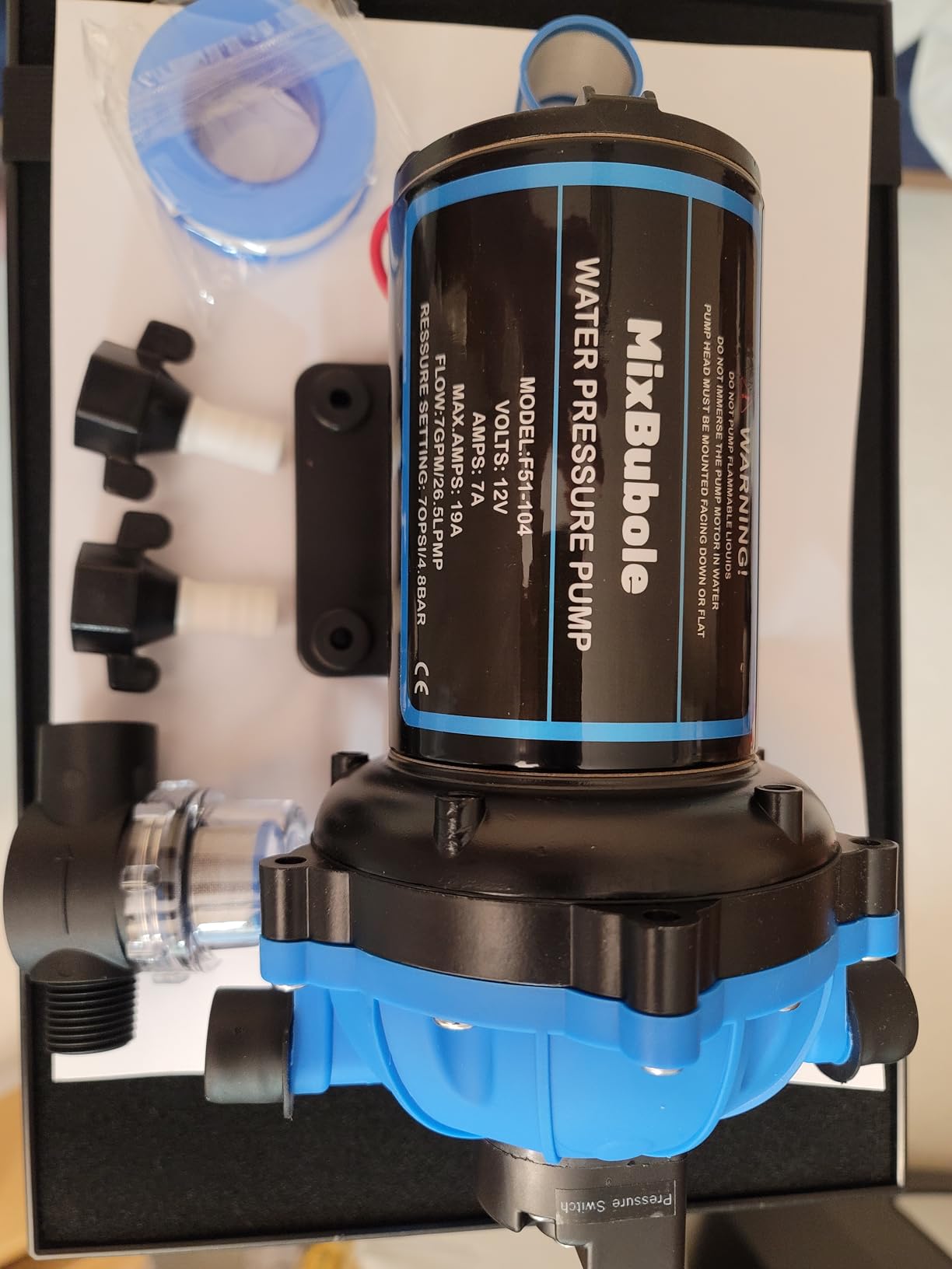 12V DC RV Fresh Water Pump Five Chamber Diaphragm 70PSI 7GPM Upflush to 10FT 250W Water Pump Self Priming Transfer Pump with Heavy Duty Pressure Switch for RV Marine Yacht Caravan Camper Customer Review 12V DC RV Fresh Water Pump Five Chamber Diaphragm 70PSI 7GPM Upflush to 10FT 250W Water Pump Self Priming Transfer Pump with Heavy Duty Pressure Switch for RV Marine Yacht Caravan Camper - Customer Photo 1
