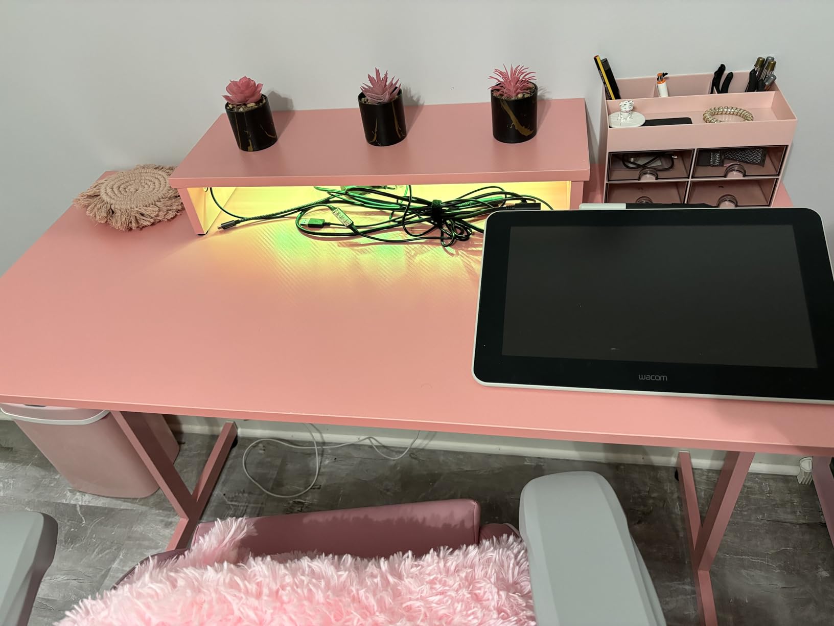 Bestier 42 inch Gaming Desk with LED Lights, Small Computer Gaming Table with Monitor Shelf, Gamer Desk with Headphone Hook, Kids Boys Computer Table with Black Carbon Fiber Texture - Customer Photo 1
