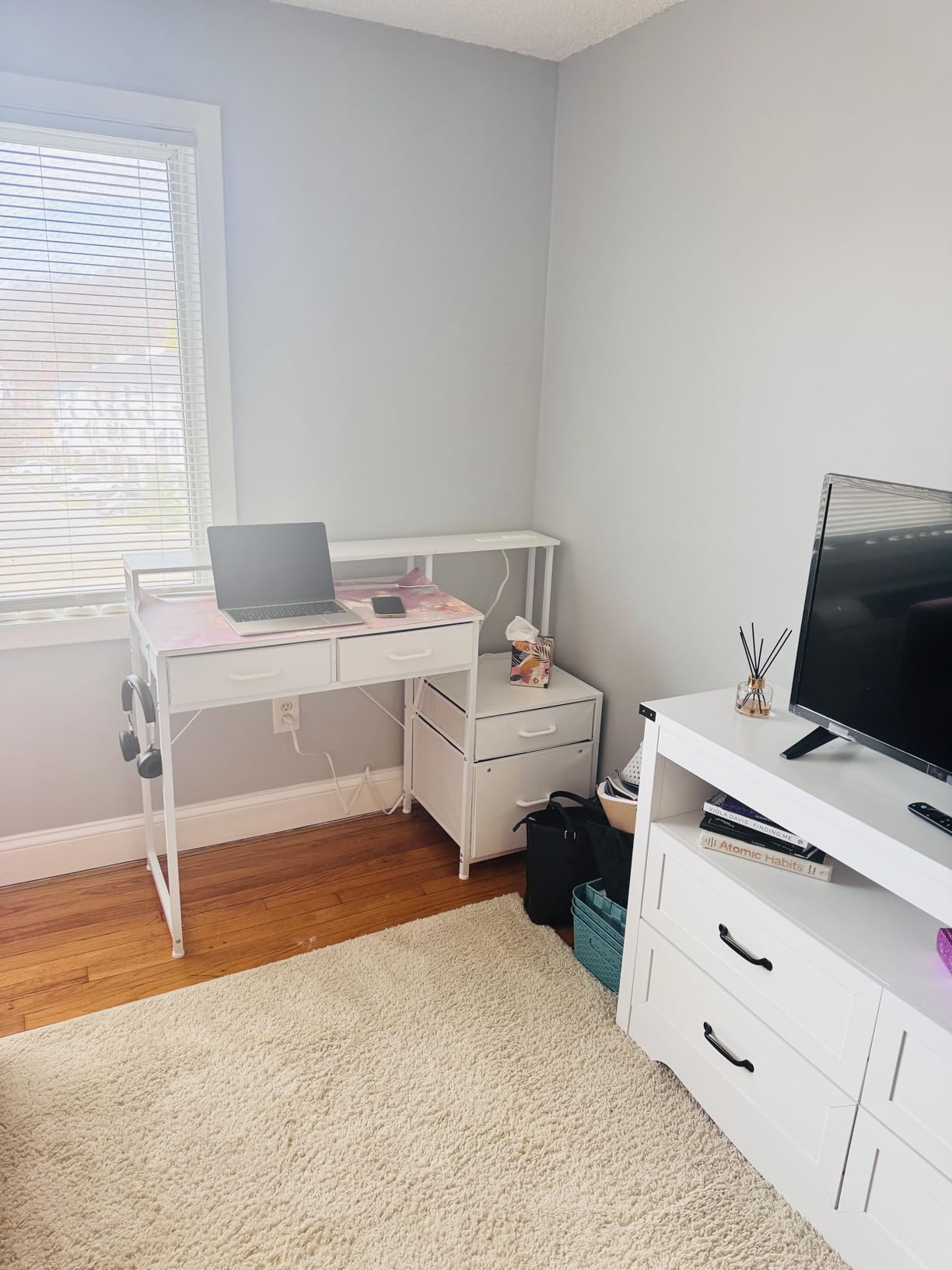 AODK Computer Desk with 4 Drawers, 48 Inch Office Desk with Power Outlet, Home Office Desk with Printer Space & Monitor Stand, Work Desk Table for Home Office, Black - Customer Photo 5