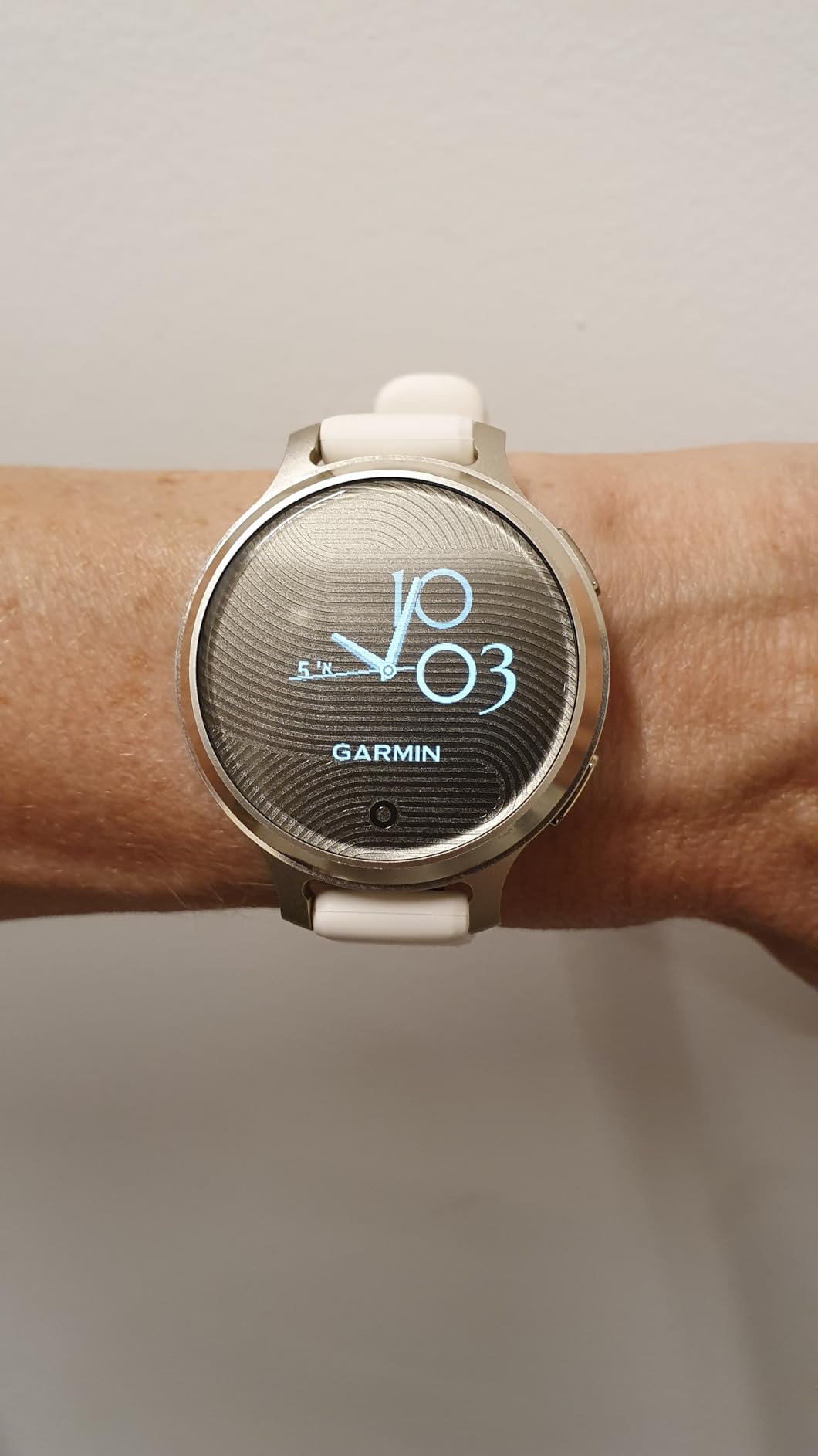 Garmin Lily® 2 Active, Small and Stylish Smartwatch, Built-in GPS, Hidden Display, Patterned Lens, Up to 9 Days Battery Life, Lunar Gold with Bone Silicone Band Customer Review Garmin Lily® 2 Active, Small and Stylish Smartwatch, Built-in GPS, Hidden Display, Patterned Lens, Up to 9 Days Battery Life, Lunar Gold with Bone Silicone Band - Customer Photo 1