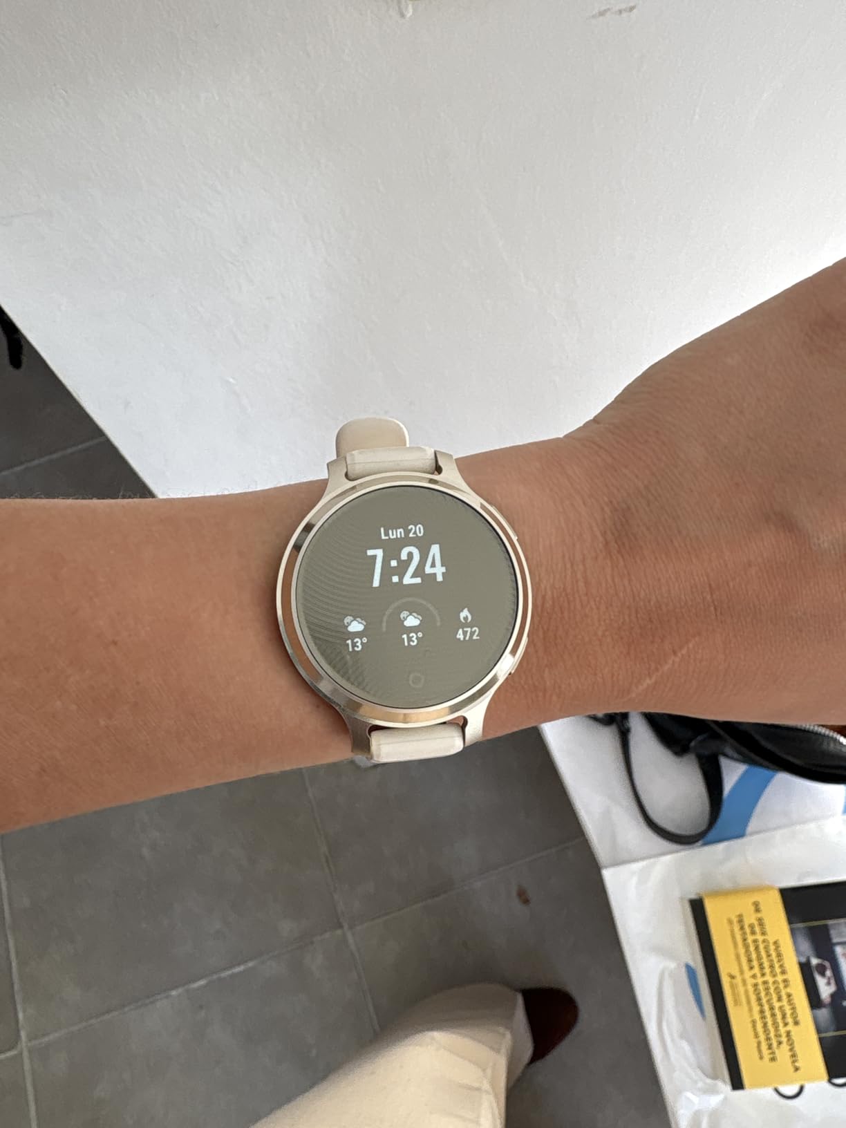 Garmin Lily® 2 Active, Small and Stylish Smartwatch, Built-in GPS, Hidden Display, Patterned Lens, Up to 9 Days Battery Life, Lunar Gold with Bone Silicone Band Customer Review Garmin Lily® 2 Active, Small and Stylish Smartwatch, Built-in GPS, Hidden Display, Patterned Lens, Up to 9 Days Battery Life, Lunar Gold with Bone Silicone Band - Customer Photo 2
