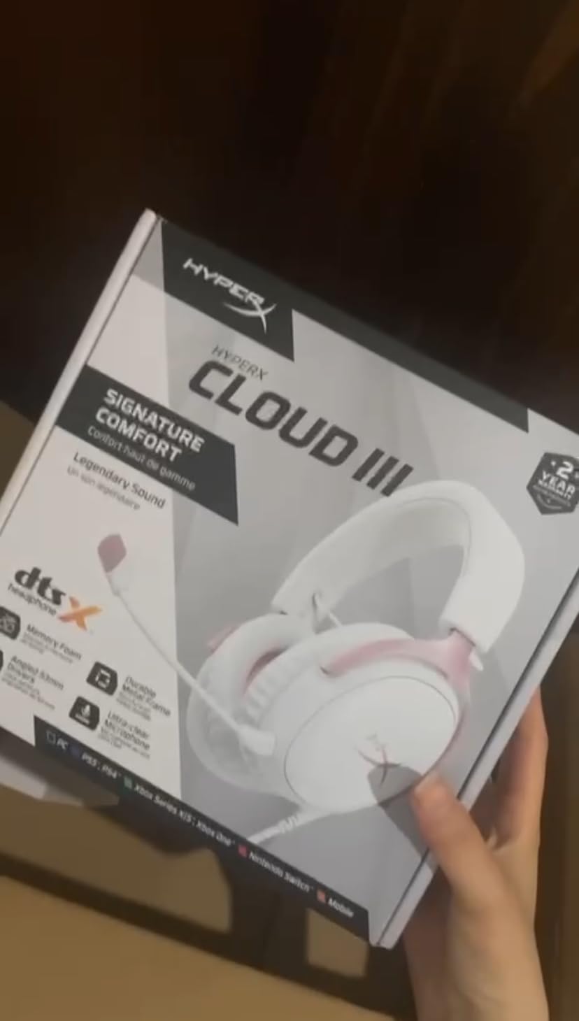 HyperX Cloud III – Wired Gaming Headset, PC, PS5, Xbox Series X|S, Angled 53mm Drivers, DTS, Memory Foam, Durable Frame, Ultra-Clear 10mm Mic, USB-C, USB-A, 3.5mm – Pink - Customer Photo 1