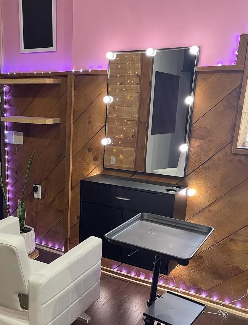 Wall Mount Salon Station, Barber Salon Station with Mirror Cabinet | 1 Storage Cabinet, 2 Hair Dryer Holders for Hair Stylist, Beauty Spa Equipment, Black customer photo 2