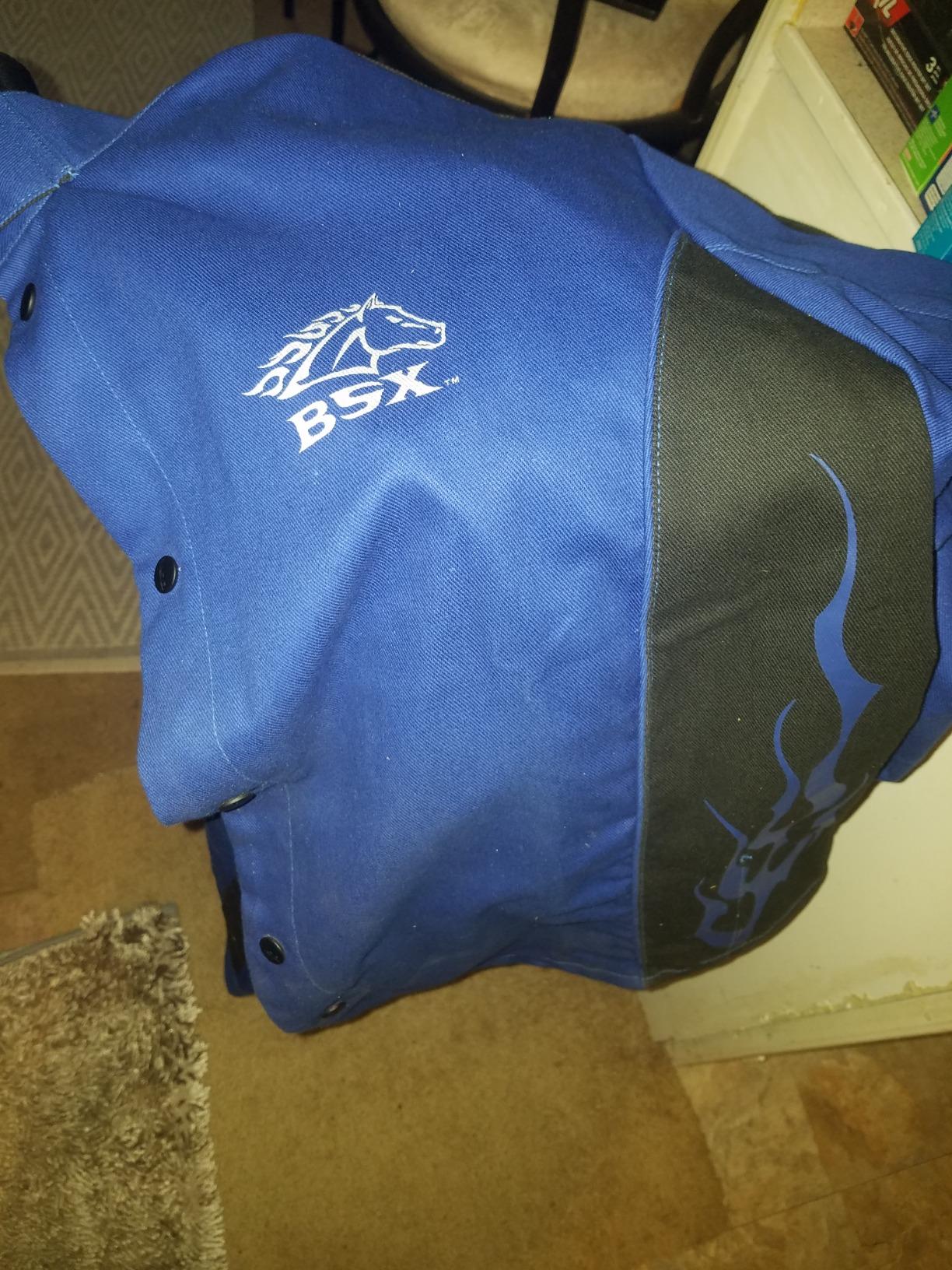 Black Stallion (BXRB9C) BSX 9 oz Contoured Flame-Resistant Cotton Welding Jacket, Welder's Collar, Dual Scribe Pockets, Leather-Reinforced Snaps, X-Large, Royal Blue customer photo 1