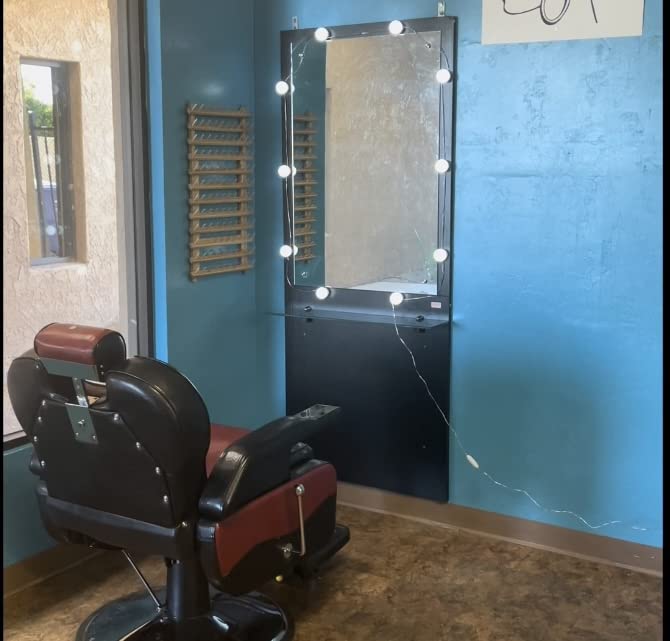 BarberPub Wall Mount Barber Station Makeup Mirrors Hair Styling Workstation Beauty Salon Spa Equipment 3016 (Black) customer photo 2