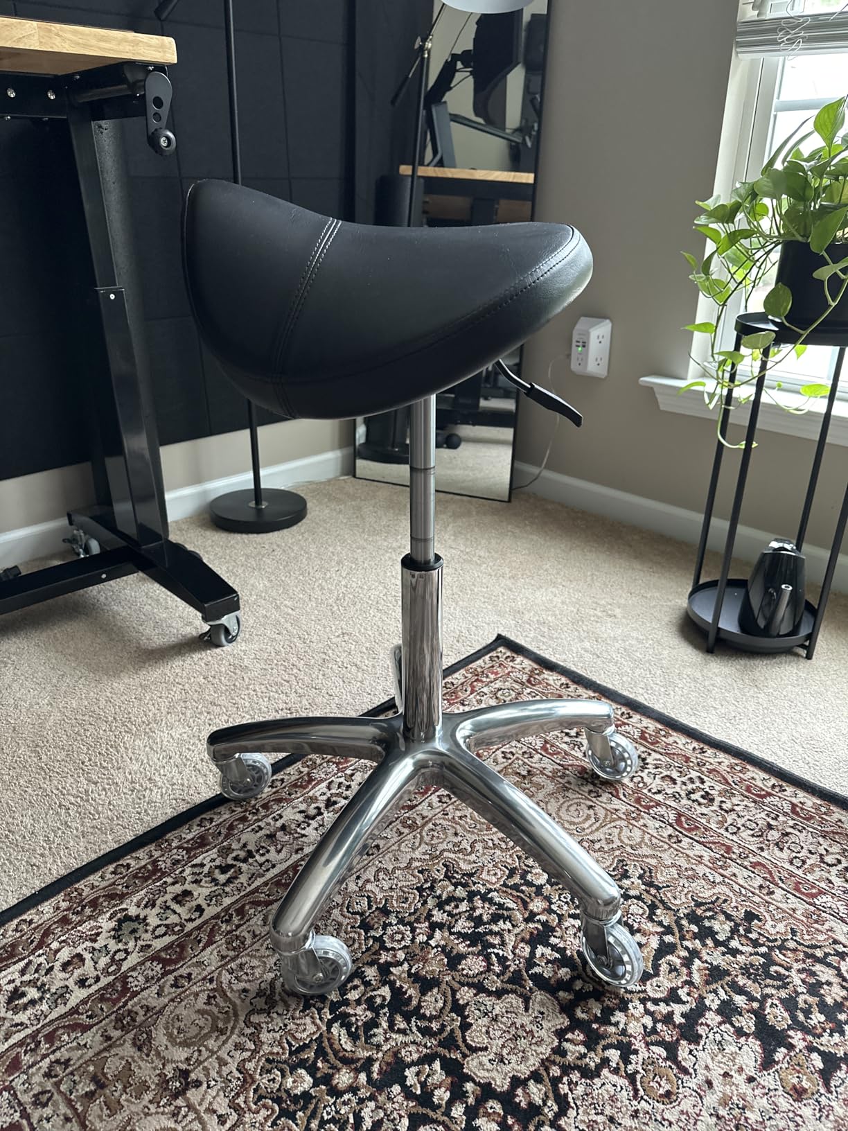 TASALON Wheeled Ergonomic Swivel Saddle Stool, Black | Comfortable rolling stool ideal for salon, spa, tattoo, massage, pedicure and kitchen use customer photo 1