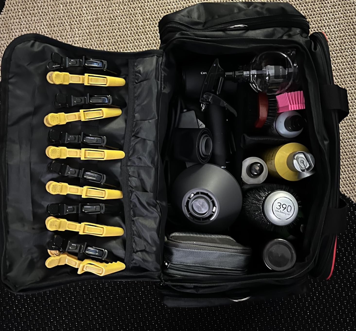 Large Capacity Hairdresser Bag with Adjustable Dividers, Black | Travel Barber Case Holds Various Hair Cutting Tools, NO ACCESSORIES. customer photo 2