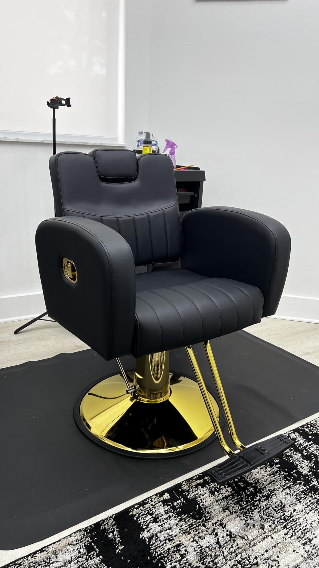 Baasha Black & Gold Reclining Salon Chair - All Purpose Hydraulic Barber Chair with Removable Headrest - Comfortable Styling Chair for Makeup, Lash, Tattoo, Braiding & Shaving, 440 lbs Cap. customer photo 1
