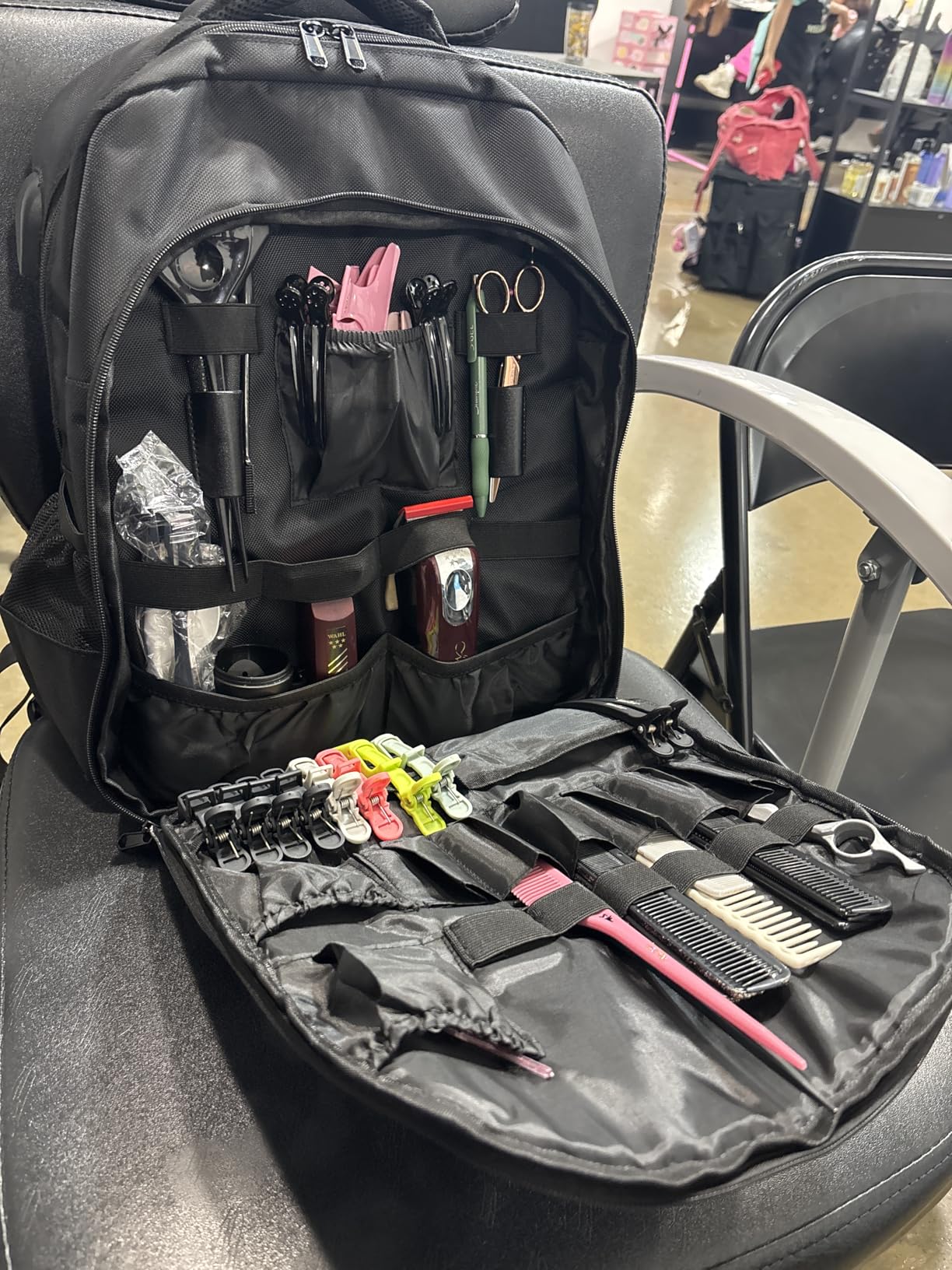 TORIBIO Barber Supplies Bag Backpack for Men, Clipper Tool Bookbag | Soft Padded, with USB Port and Laptop Compartment, Organizer Bag for Barber Cape Clippers Scissors Comb Trimmer (Only bag) customer photo 2